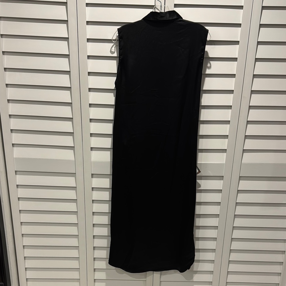 Aqua Black Oversized Satin Sleeveless Wrap Midi Dress with Notched Collar - Picture 6 of 10